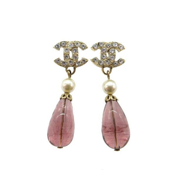 CHANEL White Pearl Logo Earrings